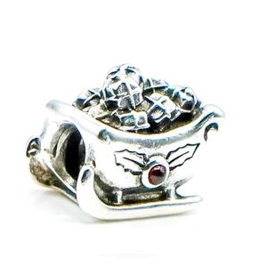 PANDORA SANTA'S SLEIGH STERLING SILVER CHRISTMAS CHARM WITH GARNET